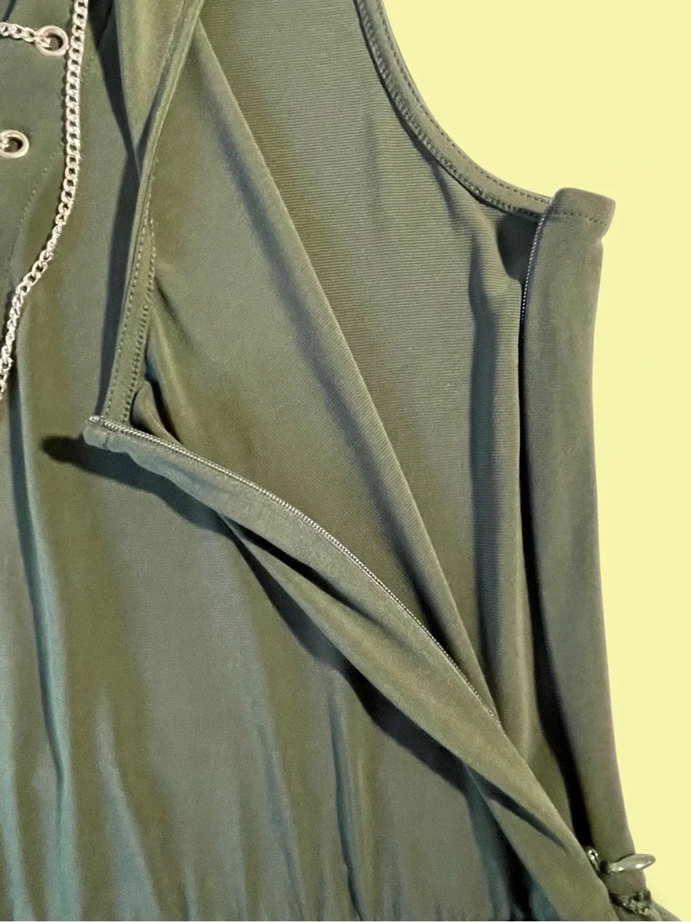 Michael Michael Kors Olive GreenTiered Maxi Dress Lace Up Chain V-Neck Sz1X